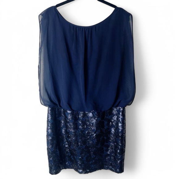 Aidan Mattox - Women’s Sequin Sheer Blouson‎ Mini Cocktail Dress Navy Blue Sz. 8 - Picture 1 of 9